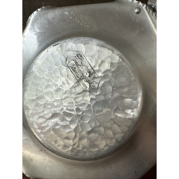 Vintage Cromwell Divided Tray Hand Wrought Aluminum w Handle Floral Design 1950s - Picture 7 of 9